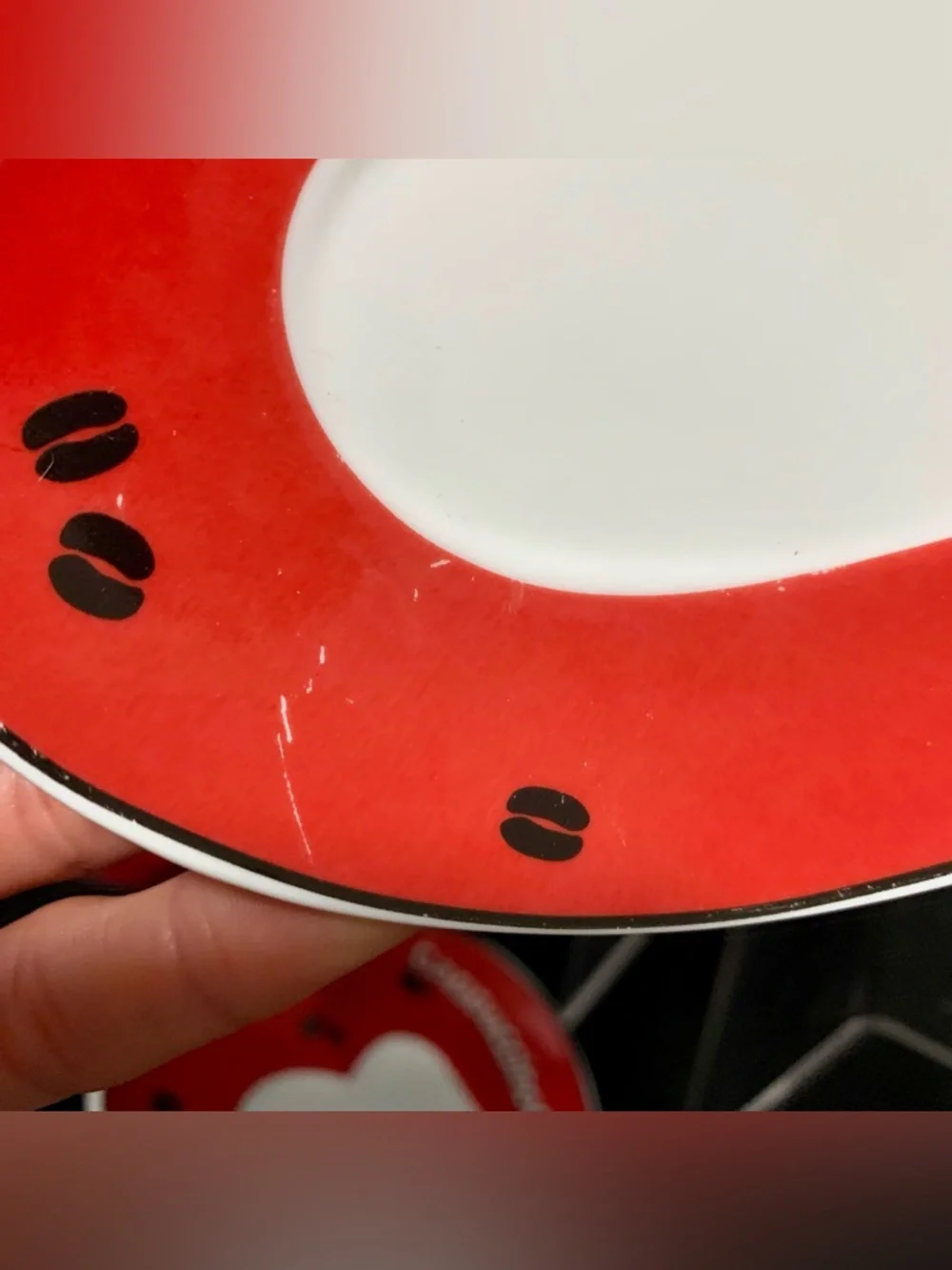 🔍(2) HEART-SHAPED CAPPUCCINO CUP & SAUCER SETS — RED & WHITE